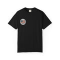 Naughty250 black cotton t-shirt with vintage American flag graphic and "Authentic American Est. 1776" text.