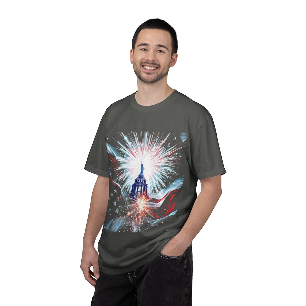 Naughty250 Capitol Fireworks T-Shirt, patriotic 4th of July tee with US Capitol dome and fireworks graphic on heavyweight cotton.