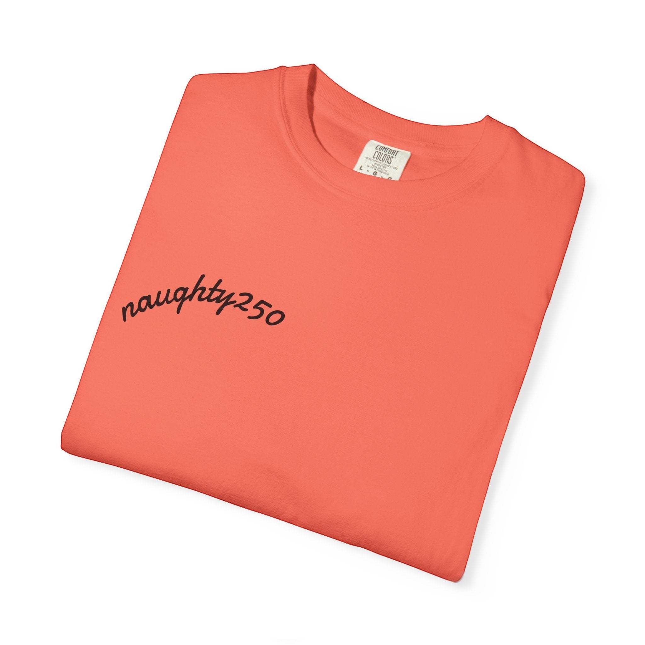 Naughty250 coral heavyweight 100% cotton t-shirt with a relaxed fit and a cheeky patriotic graphic.