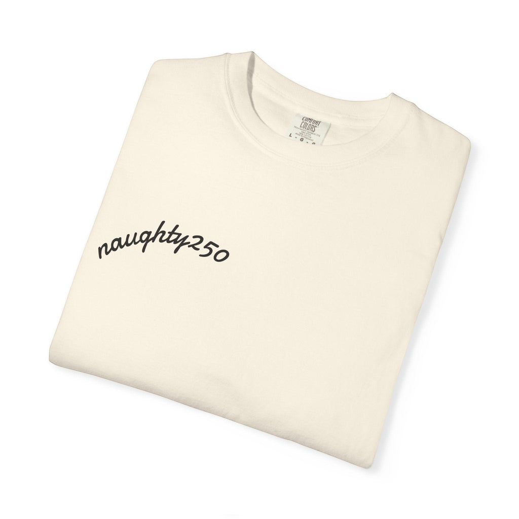 Naughty250 cream heavyweight 100% cotton t-shirt with relaxed fit and embroidered logo.