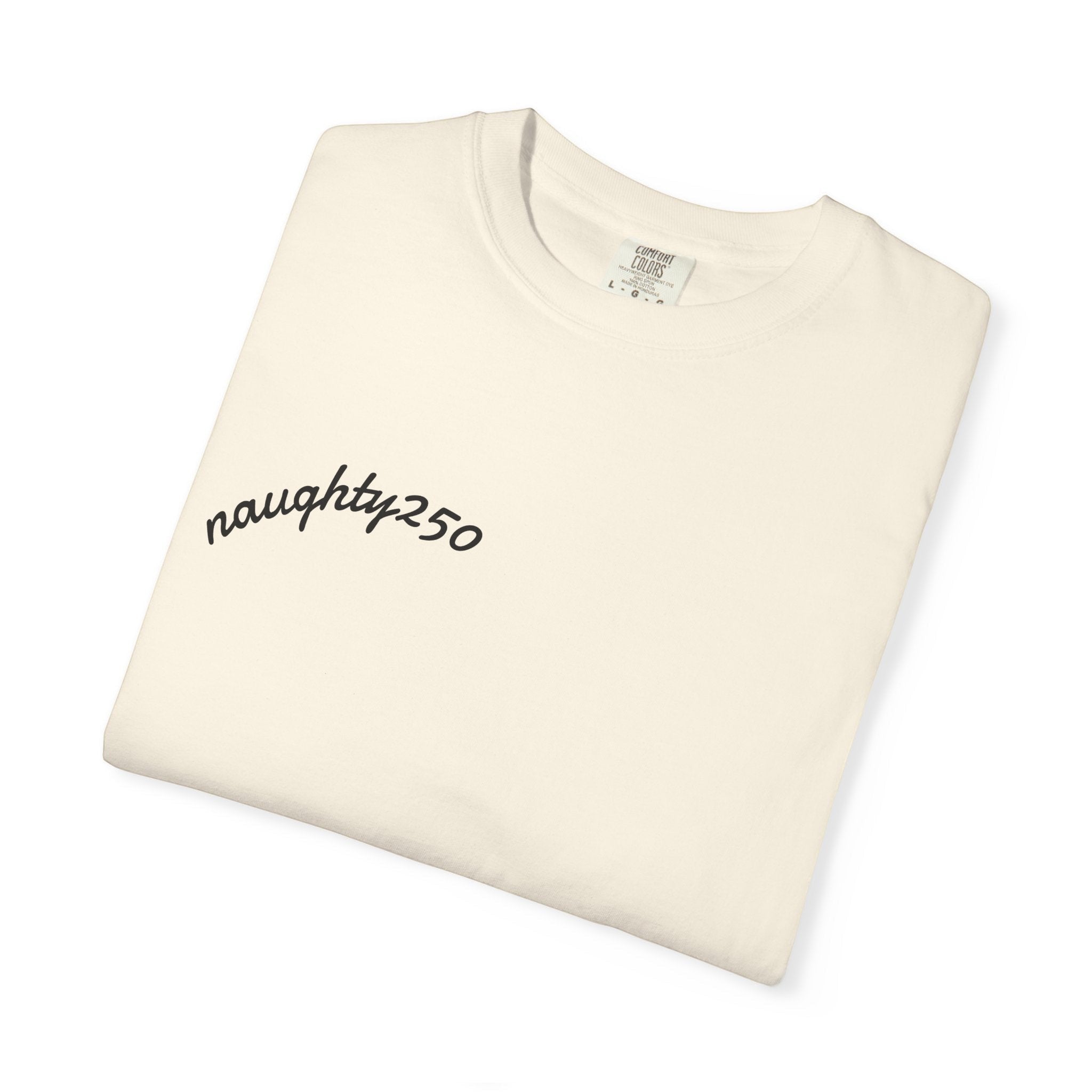Naughty250 cream heavyweight 100% cotton t-shirt with relaxed fit and embroidered logo.