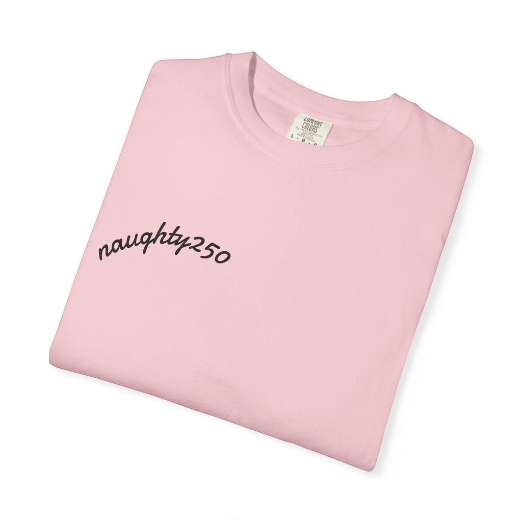 Naughty250 light pink heavyweight cotton t-shirt with a relaxed fit and a cheeky patriotic graphic.