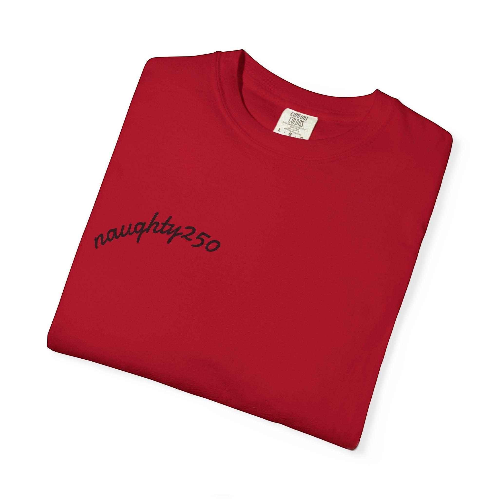 Naughty250 red heavyweight 100% cotton t-shirt with a relaxed fit and