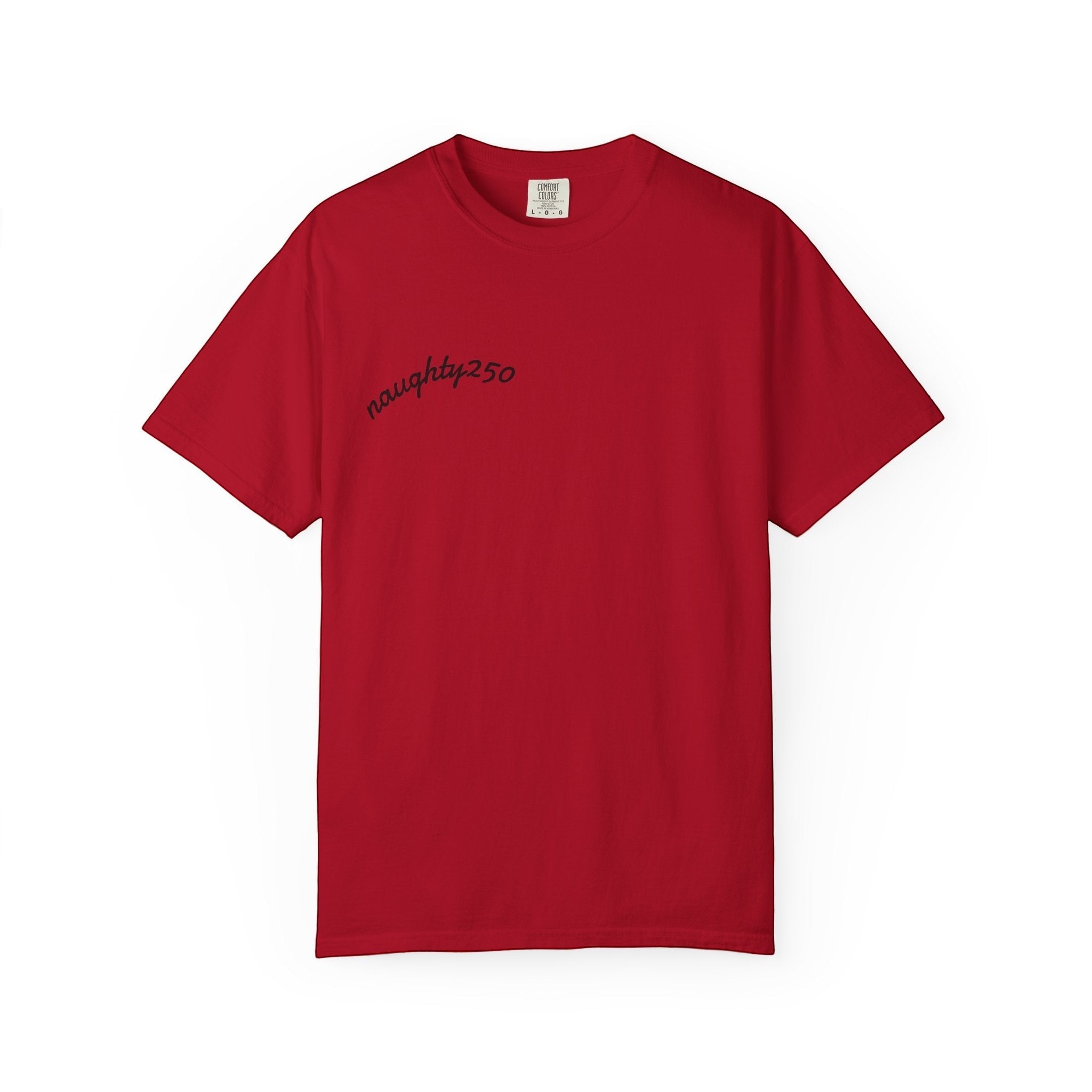 Naughty250 red heavyweight cotton t-shirt with a relaxed fit and a cheeky patriotic graphic.